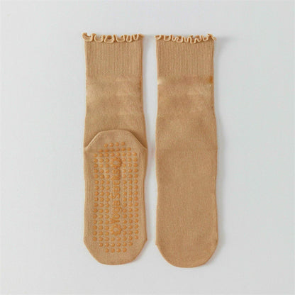Yoga socks, boneless mid tube socks, sports anti slip thin fit, fitness Pilates combed cotton women's socks Beauty World Shop
