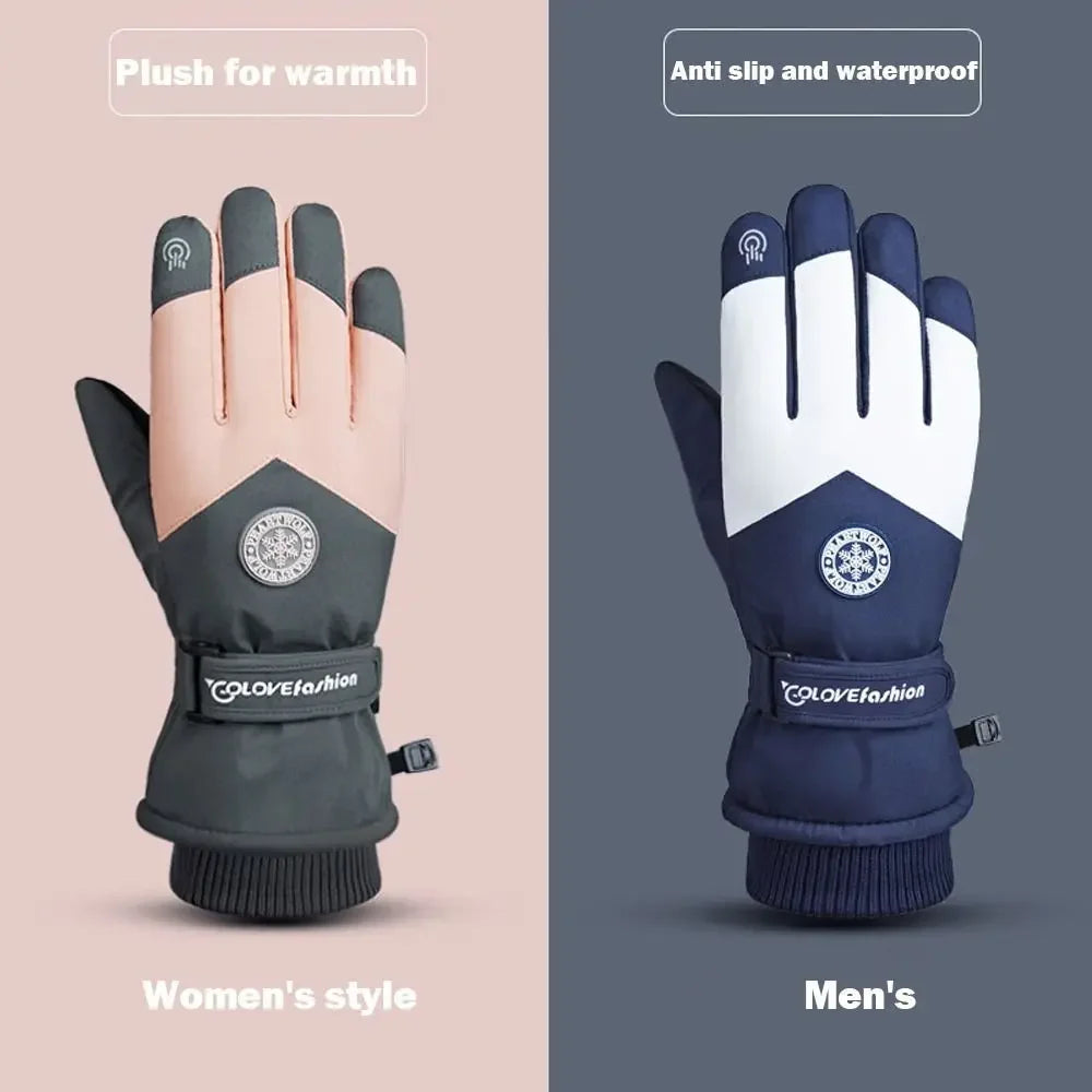 Winter Snowboard Ski Gloves PU Leather Non-slip Touch Screen Waterproof Motorcycle Cycling Fleece Warm Riding Gloves Beauty World Shop