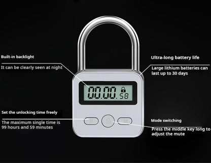 Timer Padlock LCD HD Display Add Backlight Zinc Alloy 99 Hours Max Timing Super Long Standby Anti-addiction Electronic Lock Beauty Trend Shop
