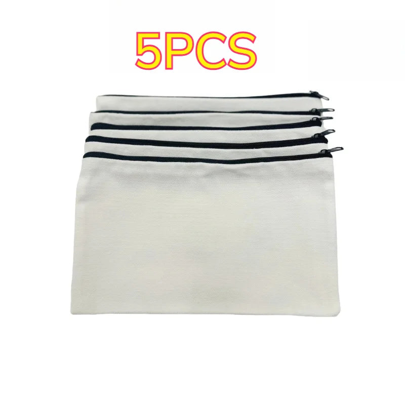 5pcs Blank Canvas Zipper Pouch Bulk, Makeup Bag Pencil Case For Cosmetic & DIY Crafts, Independence Day Beauty World Shop