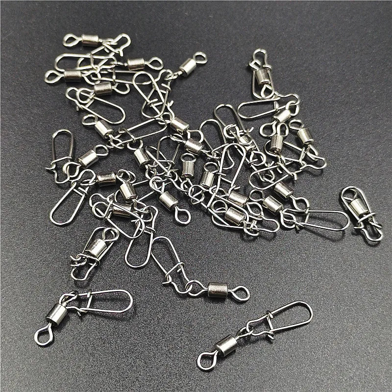 50pcs/lot Fishing Connector  2# 4# 6# 8# 10# Pin Bearing Rolling Swivel Stainless Steel With Snap Fishhook Lure Tackle Beauty World Shop