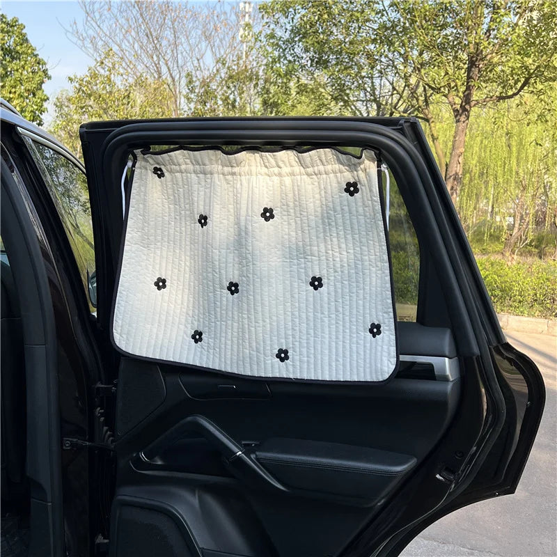Cute Cartoon Embroidered Thickened Cotton Baby Car Window Sunshade Cover UV Protection Suction Cup Installed Sliding Curtain Beauty World Shop