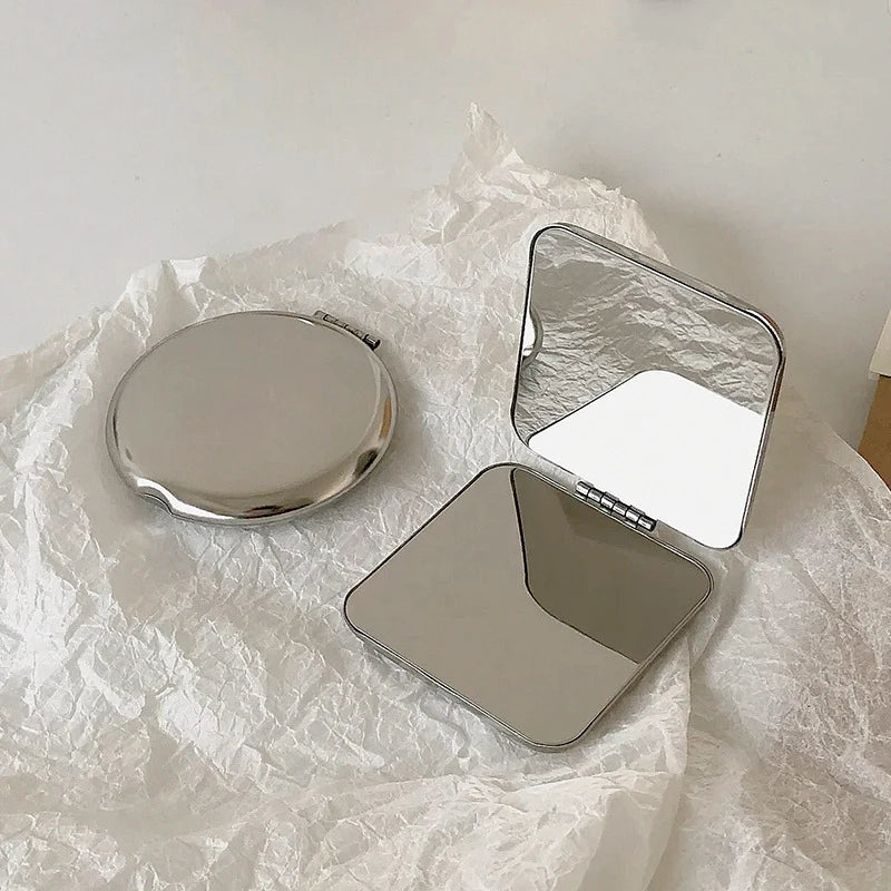1pcs Portable Women Stainless Steel Makeup Mirror Hand Pocket Folded-Side Cosmetic Make Up Mirror Small Various Shapes Beauty World Shop