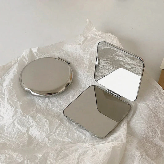 1pcs Portable Women Stainless Steel Makeup Mirror Hand Pocket Folded-Side Cosmetic Make Up Mirror Small Various Shapes Beauty World Shop