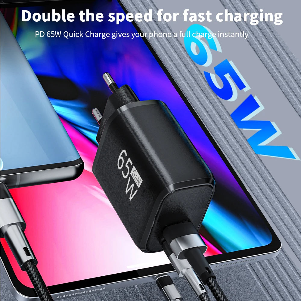 USB Charger 65W GaN Type C Fast Charging PD Power Adapter Quick Charger 3.0 For iPhone 15 Xiaomi POCO Samsung Oneplus Beauty World Shop