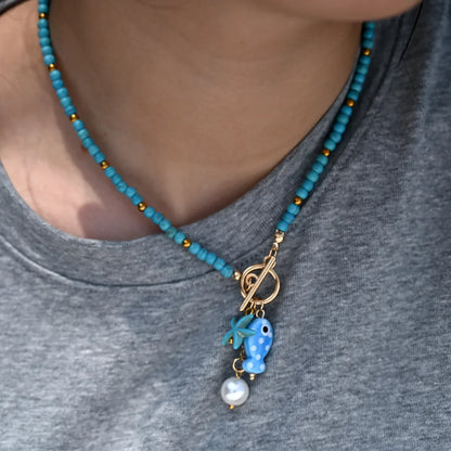 Bohemian Sea-Inspired Ceramic Fish & Starfish Pendant Necklace Dopamine Rainbow Color Beads Necklaces Beach Jewelry Beauty Trend Shop