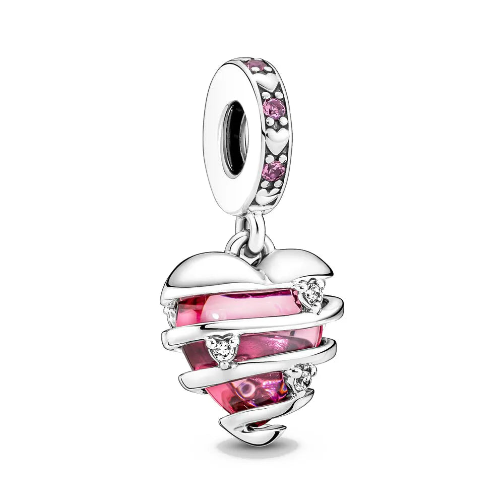 2025 Hot selling 925 Silver Pink Bird Moon Pendant Suitable for European Bracelets DIY Accessories Women's Charm Jewelry Gifts Beauty World Shop