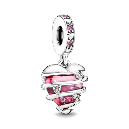 2025 Hot selling 925 Silver Pink Bird Moon Pendant Suitable for European Bracelets DIY Accessories Women's Charm Jewelry Gifts Beauty World Shop