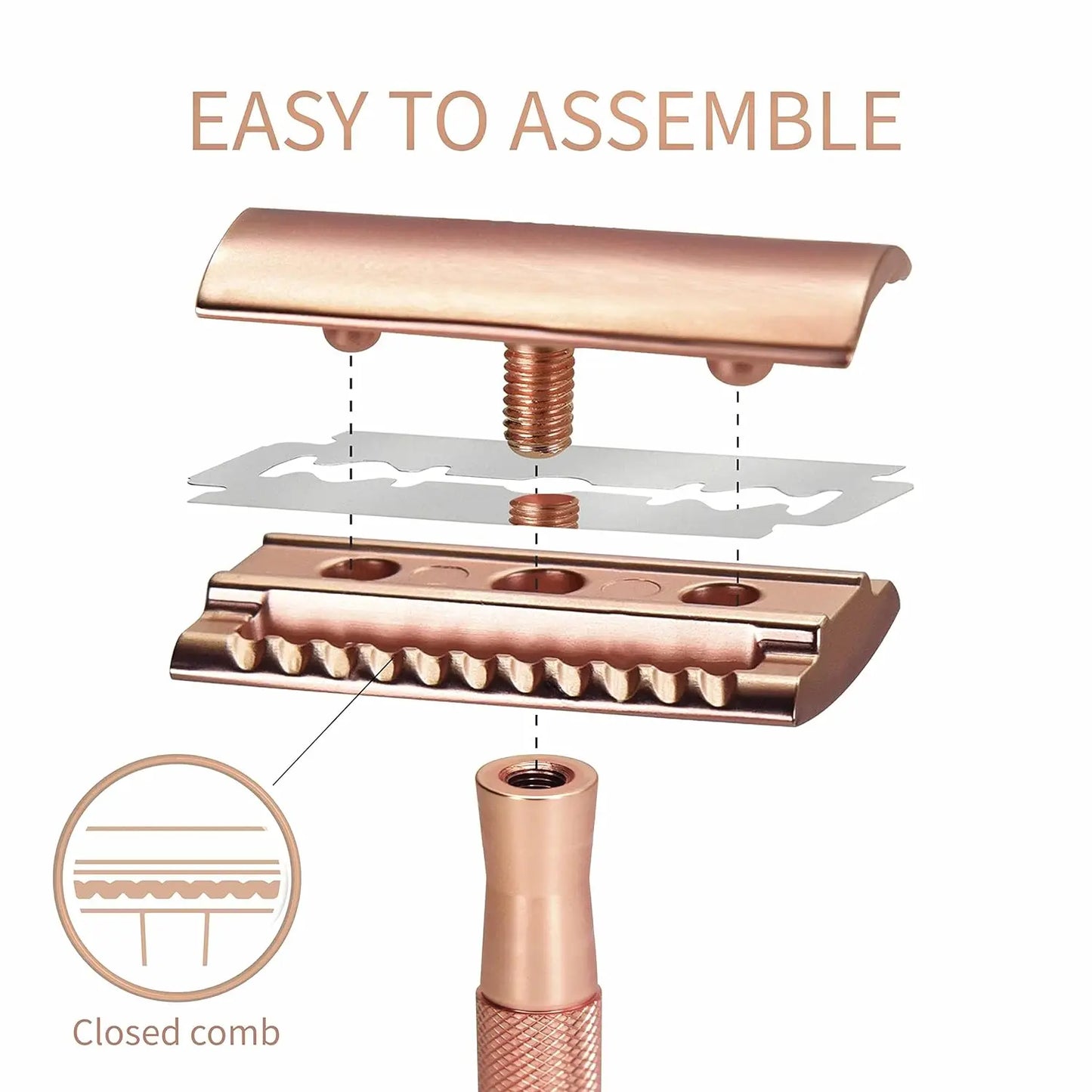 Safety Razor with Brass Weighted Handle and 5 Double Edge Safety Blade Refills,Single Blade Razor for Men, Designed for Coarse Beauty World Shop