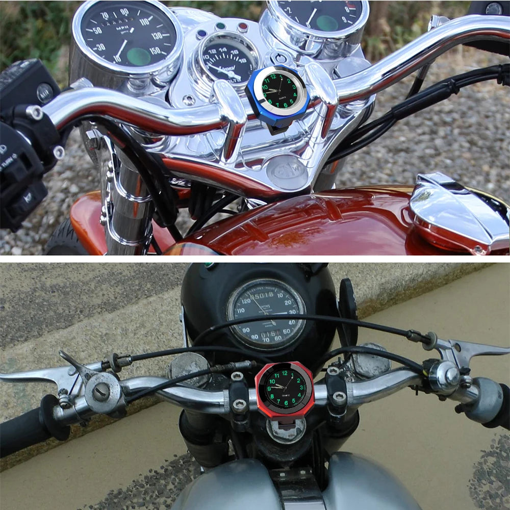 Aluminum Luminous Quartz Watch 22-28mm Motorcycle Scooter Bicycle Handlebar Mount Clock Time Display Clock Moto Accessories Beauty World Shop