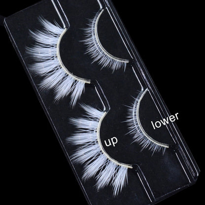 2 Pairs/cas 3D White Eyelashes Clear Band Snow Color Eye Lashes Cosplay Halloween Manga Lashes Makeup Up and Lower Bottom Lashes Beauty World Shop