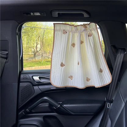 Cute Cartoon Embroidered Thickened Cotton Baby Car Window Sunshade Cover UV Protection Suction Cup Installed Sliding Curtain Beauty World Shop