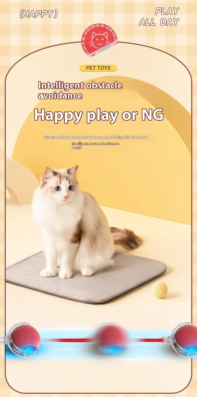 1~2Pcs Cat Interactive Ball Toys Automatic Rolling Ball Faux Tail Rechargeable Smart Pet Electric Toy Cat Training Imitate Mouse