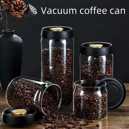 Manual Vacuum Sealed Coffee Jar High Borosilicate Glass Moisture Proof Tea Storage Container for Kitchen Coffee Beauty Trend Shop
