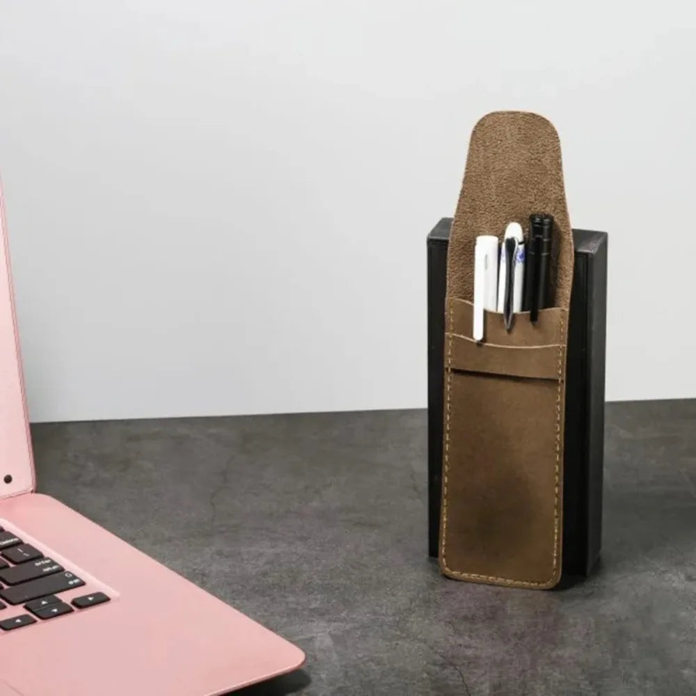 Vintage Frosted PU Leather Flap Pen Case High-end Fountain Pen Protective Sleeve Large Capacity Double Set of Pen Case Beauty World Shop