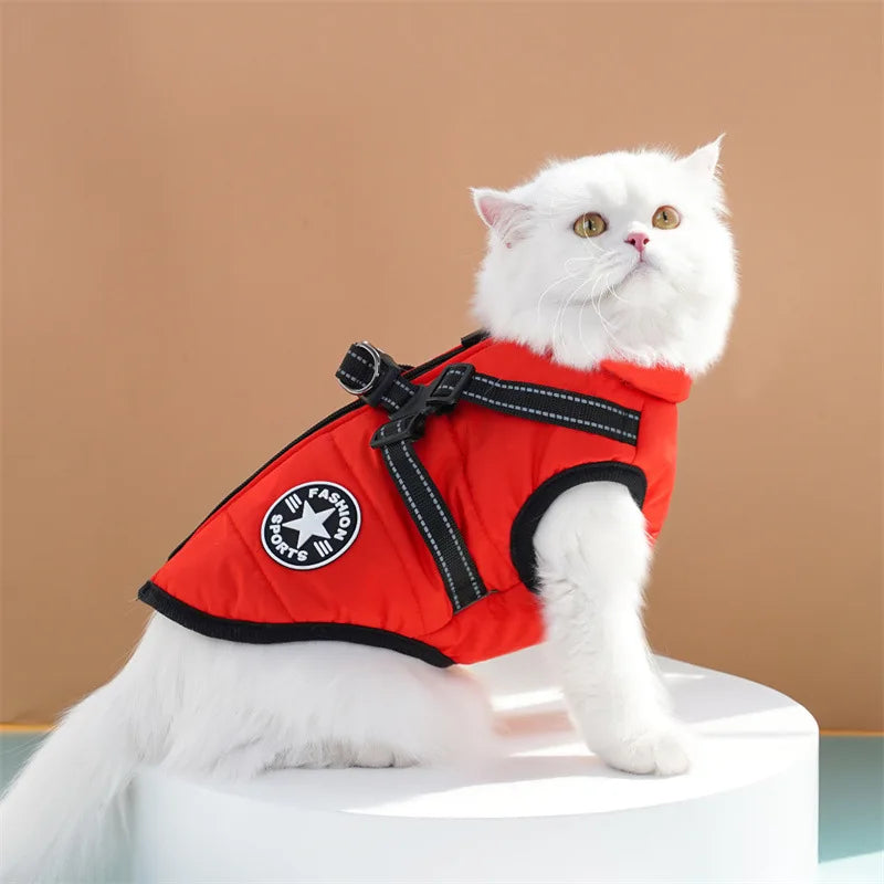 Thick and Warm Waterproof Pet Clothes Dog and Cat Cotton Coats Winter Chest and Back Cat Cotton Vests Dog Supplies