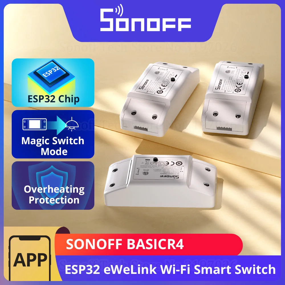 1-10PCS SONOFF BASICR4 WiFi Smart Switch ESP32 Magic Switch Mode Reliable Safe EWeLink Remote Control with S-MATE2 Alexa Google Beauty World Shop