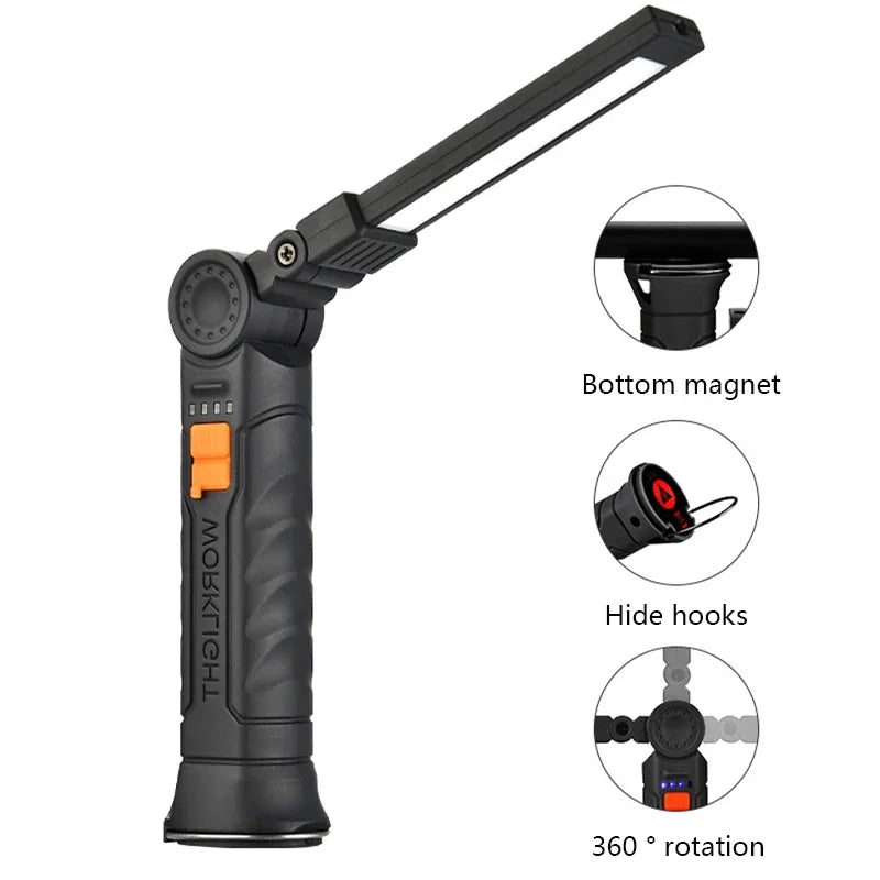 Portable COB LED Flashlight USB Rechargeable Work Light Magnetic Lanterna Hanging Lamp with Built-in Battery Camping Torch Beauty World Shop