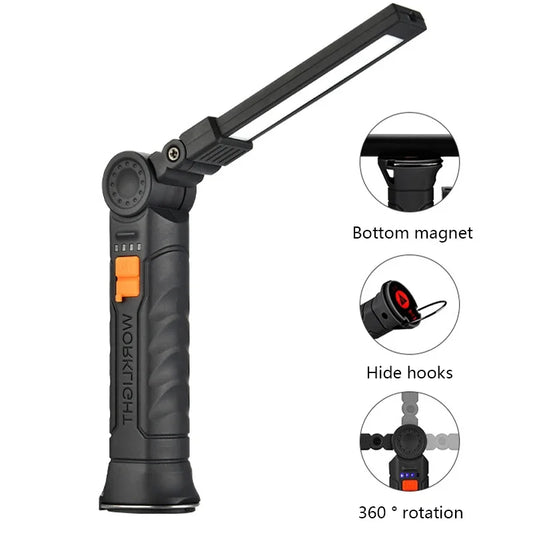 Portable COB LED Flashlight USB Rechargeable Work Light Magnetic Lanterna Hanging Lamp with Built-in Battery Camping Torch Beauty World Shop