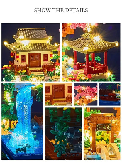 MOC Peach Blossom Pool Cherry Tree House Building Block Chinese Architecture DIY Bricks Cherry Blossom Toy for Kids Adult Gift Beauty World Shop