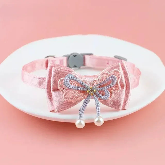 Pet Collar Pink Lace Bow Hanging Bead Cat Choker Bell Dog Cat Supplies Pet Accessories Dog Accessories Dog Cat Products Beauty World Shop