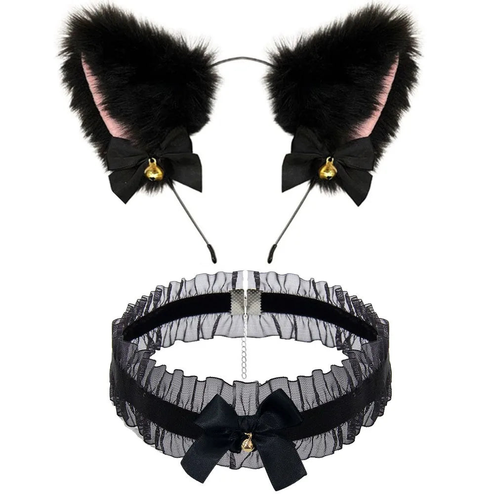 Cute Fox Tail Anal Plug Bow-Knot Soft Cat Ears Headbands Collar Erotic Cosplay Couples Accessories SM Sex Toys for Female Male Beauty World Shop