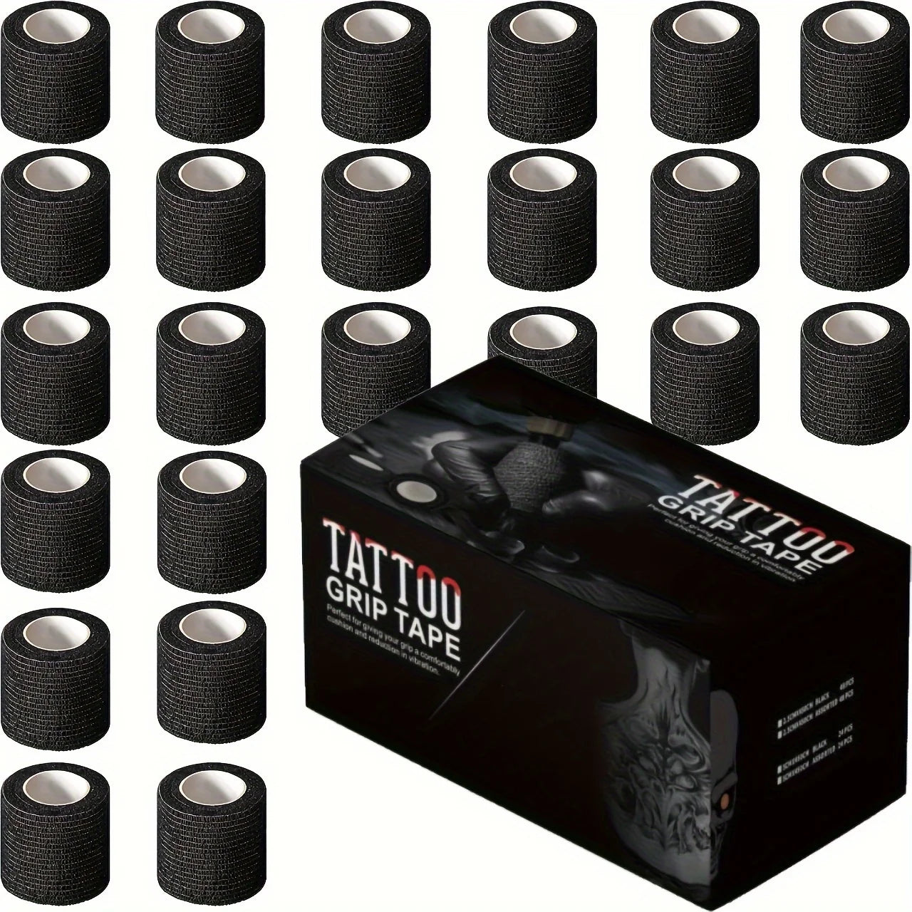 3/6/12/24/48 PCS Tattoo Grip Cover Wrap Disposable Black  Bandage For Tattoo Grip Bandage Machine Tape Tube Accessories Beauty World Shop