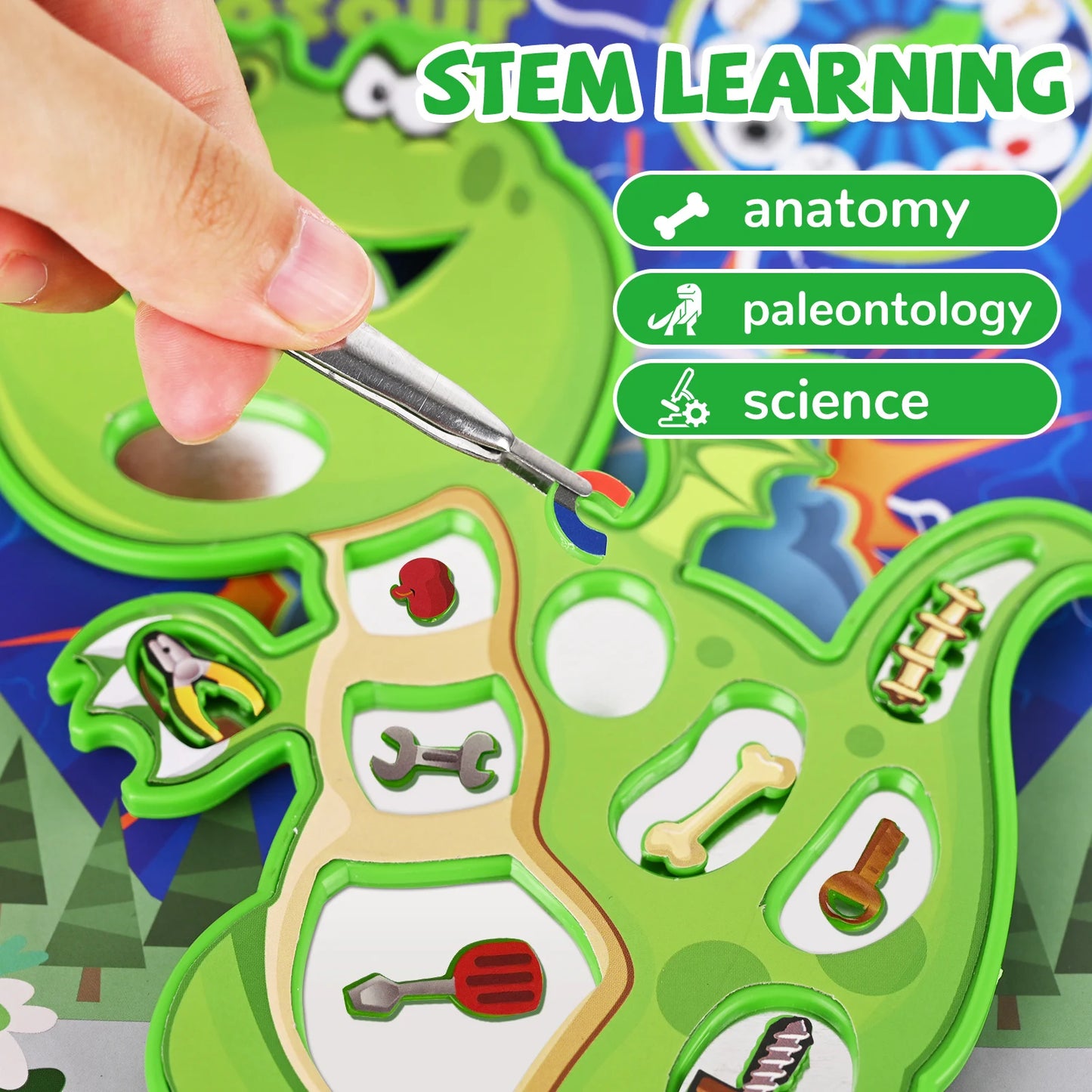 Dinosaur Operation Board Game for Kids Ages 3-8 with Tweezers and Fun Game Pieces, for 1 or More Players Beauty World Shop
