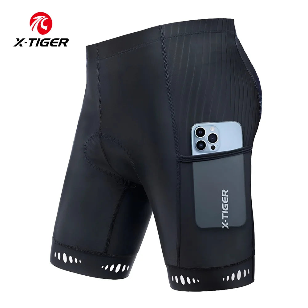 X-TIGER Men's Cycling Bike Bib Short with Phone Pockets 5D Padded Shockproof Breathable Quick-Dry Biking Bicycle Bib Tights Beauty World Shop