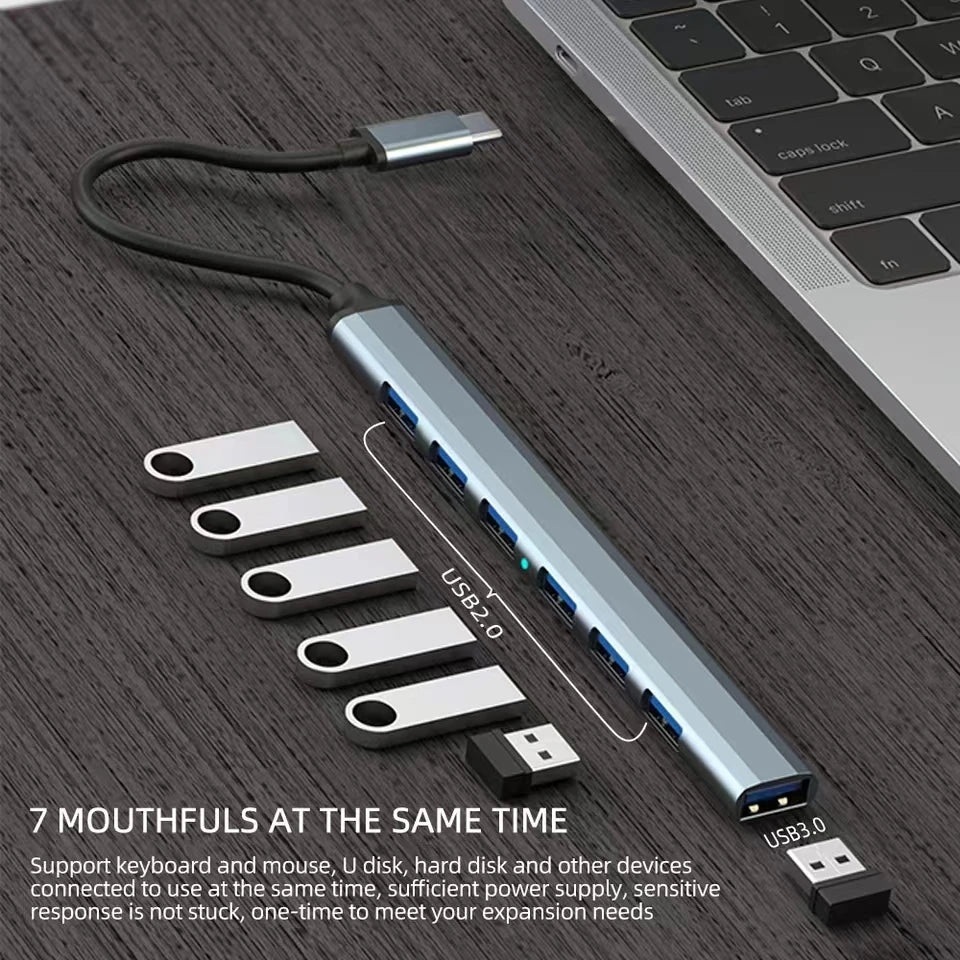 7 Ports USB 3.0 Type C HUB Expander Splitter High Speed OTG Adapter Docking Station For LaptopPC Hard Drive Mouse Keyboard Beauty World Shop