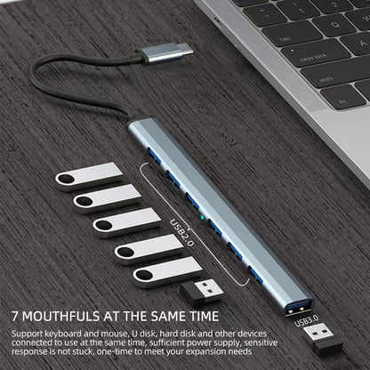7 Ports USB 3.0 Type C HUB Expander Splitter High Speed OTG Adapter Docking Station For LaptopPC Hard Drive Mouse Keyboard Beauty World Shop