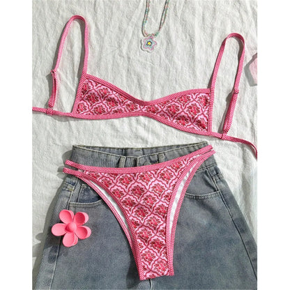 S - XL Flowers Printed High Leg Cut Bikini Female Swimsuit Women Swimwear Two-pieces Bikini set Bather Bathing Suit Swim V6965 Beauty World Shop