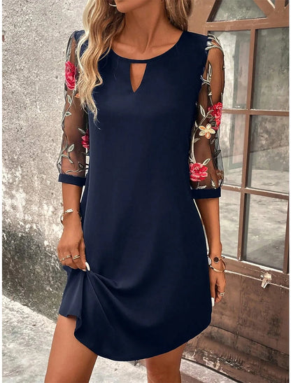 Luxury Dress Women's Perspective Mid Sleeve Printed Round Neck Mini Skirt Summer New Year Party Dress Beauty World Shop