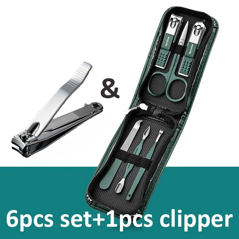 Ouriner 6-18Pcs Portable Manicure Sets Pedicure Kits Bright Black Nail Clipper Set Personal Care Tools Eyebrow Scissors Beauty World Shop