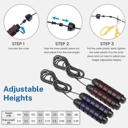 Jump Rope, Tangle-Free Rapid Speed Jumping Rope Cable with Ball Bearings for Women, Men, and Kids, Adjustable Steel Jump Rope Beauty World Shop