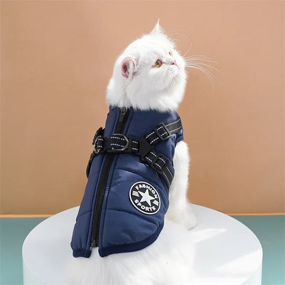 Thick and Warm Waterproof Pet Clothes Dog and Cat Cotton Coats Winter Chest and Back Cat Cotton Vests Dog Supplies