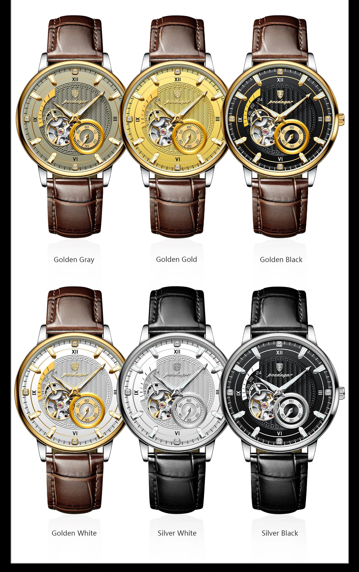 POEDAGAR Fashion Business Men Watch Waterproof Luminous Hollow Tourbillon Male Clock Automatic Mechanical Leather Men's Watches Beauty World Shop