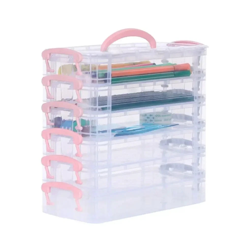 3/6-layer Paintbrush Box Watercolor Detachable Pen Storage Box Color Multi-function Stationery Organizer School Supplies Beauty World Shop