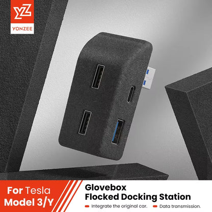 YZ Glove Box Docking Station For Tesla Model 3 Y Highland Juniper Quick Charger 4 USB Shunt Hub Flocking Adapter Powered Splitte Beauty World Shop