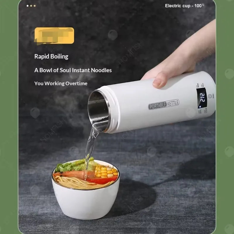 450ML Electric Kettles Portable Tea Coffee Kettle Travel Boil Water Thermal Cup Anti-Scald Water Bottle English Menu Beauty World Shop