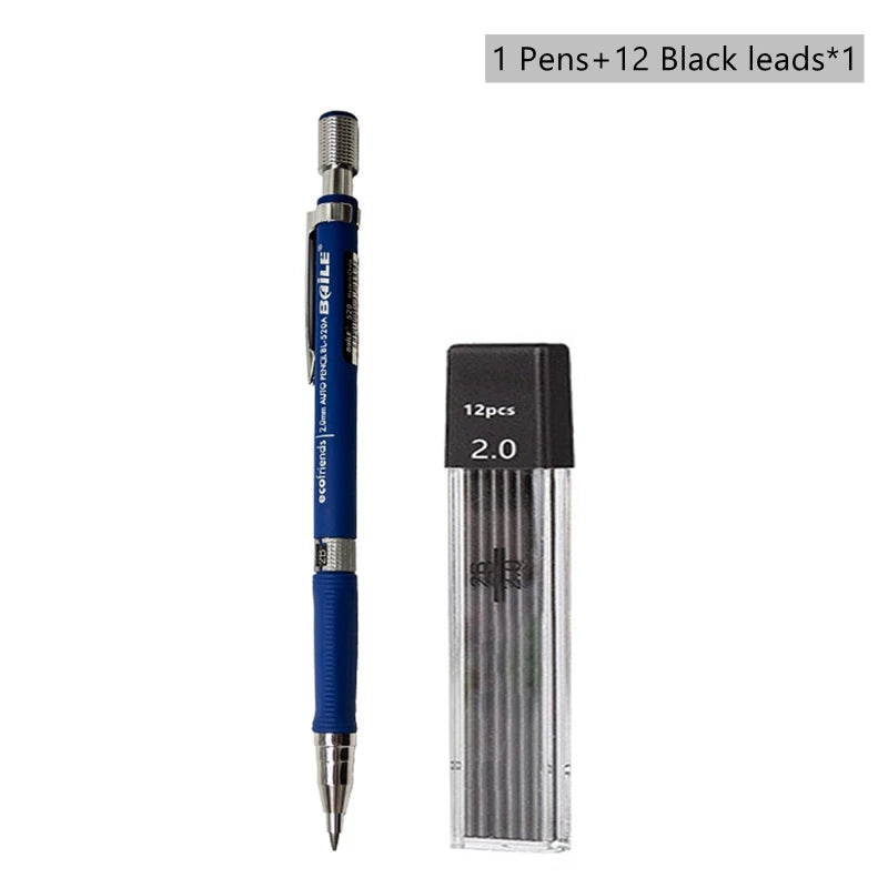 Mechanical Pencil Set 2.0 mm with 2B Black/Colors Lead Refill For Writing Sketching Art Drawing Painting School Automatic Pencil Beauty World Shop