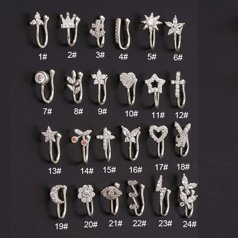 Fake Piercing Clip Nose Ring Cuff Body Jewelry for Women New Trend 1PCS Ear Cuffs Heart Star Flowers Butterfly Clip Rings KAE197 Beauty World Shop