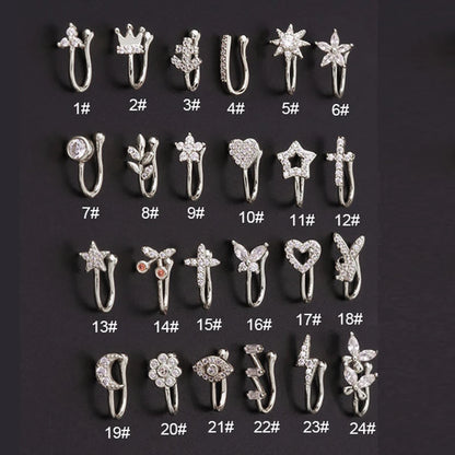 Fake Piercing Clip Nose Ring Cuff Body Jewelry for Women New Trend 1PCS Ear Cuffs Heart Star Flowers Butterfly Clip Rings KAE197 Beauty World Shop