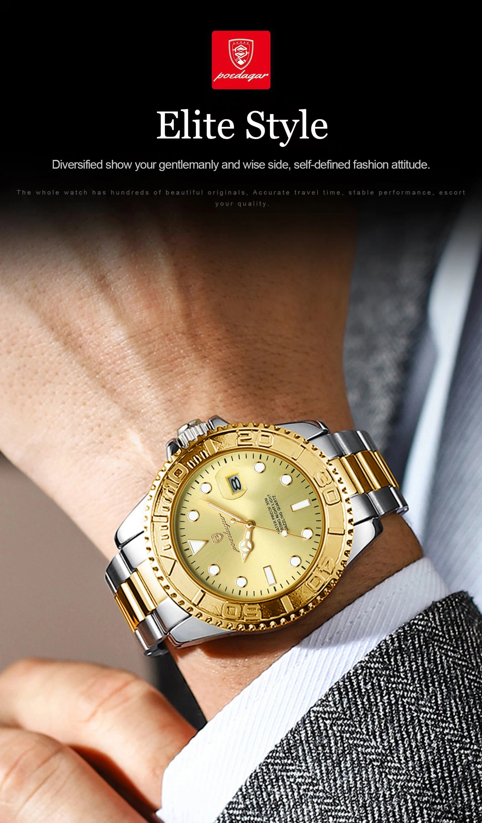 POEDAGAR Original Luxury Man Wristwatch Waterproof Luminous Date Men Watch Stainless Steel Fashion Business Men's Quartz Watches Beauty World Shop