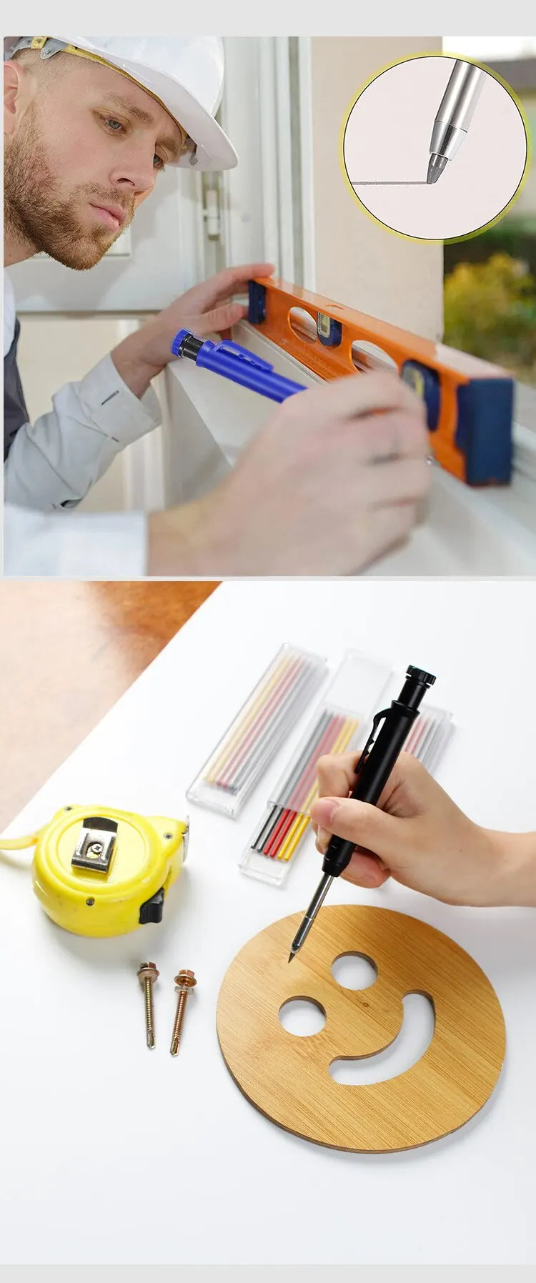 Solid Carpenter Pencil Set Woodworking Tools Mechanical Pencil 5 Colors Refill Construction Job Tools Carpentry Marking Scriber Beauty World Shop