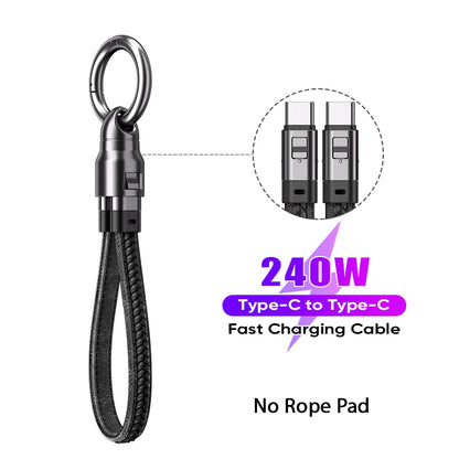 240W Mobile Fast Charging Cable Type-C to USB-C Keychain Anti Loss Hanging Rope 48V5A Short Line Laptop Tablet Charging Cable Beauty World Shop