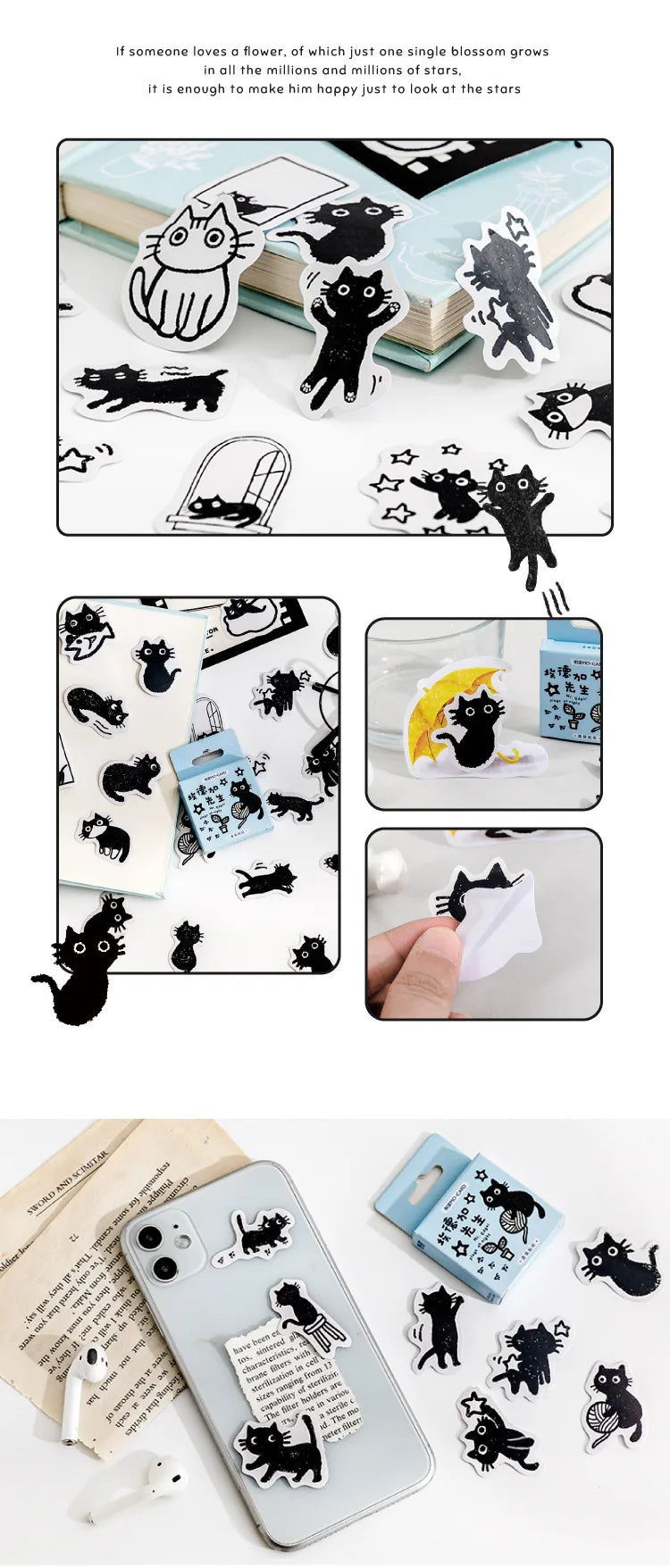 45Stickers / Box Kitten Notebook Boxed Stickers Cartoon Cute Decorative Photo Album Diy Stickers Growth Manual Beauty World Shop