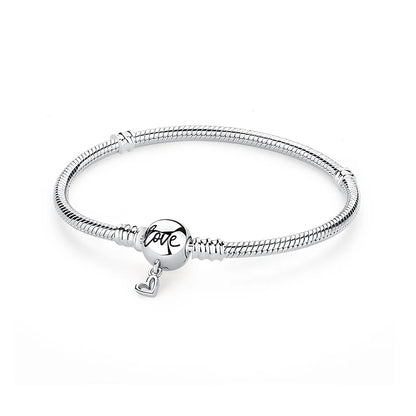 Original 925 Sterling Silver Bracelets Bangles Love Heart Clip Charms Beads Snake Chains For Women Rose Gold DIY Luxury Jewelry Beauty World Shop