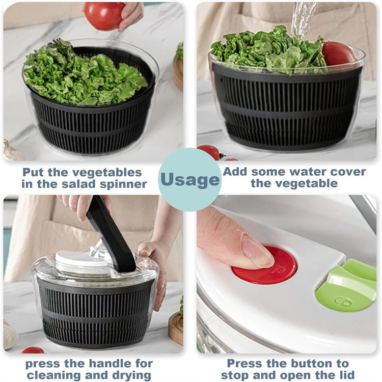LMETJMA 3L Salad Spinner Large Salad Sowl With Lid One-handed Easy Press Salad Spinner Washer Dryer Drainer Mixer JT249 Beauty World Shop