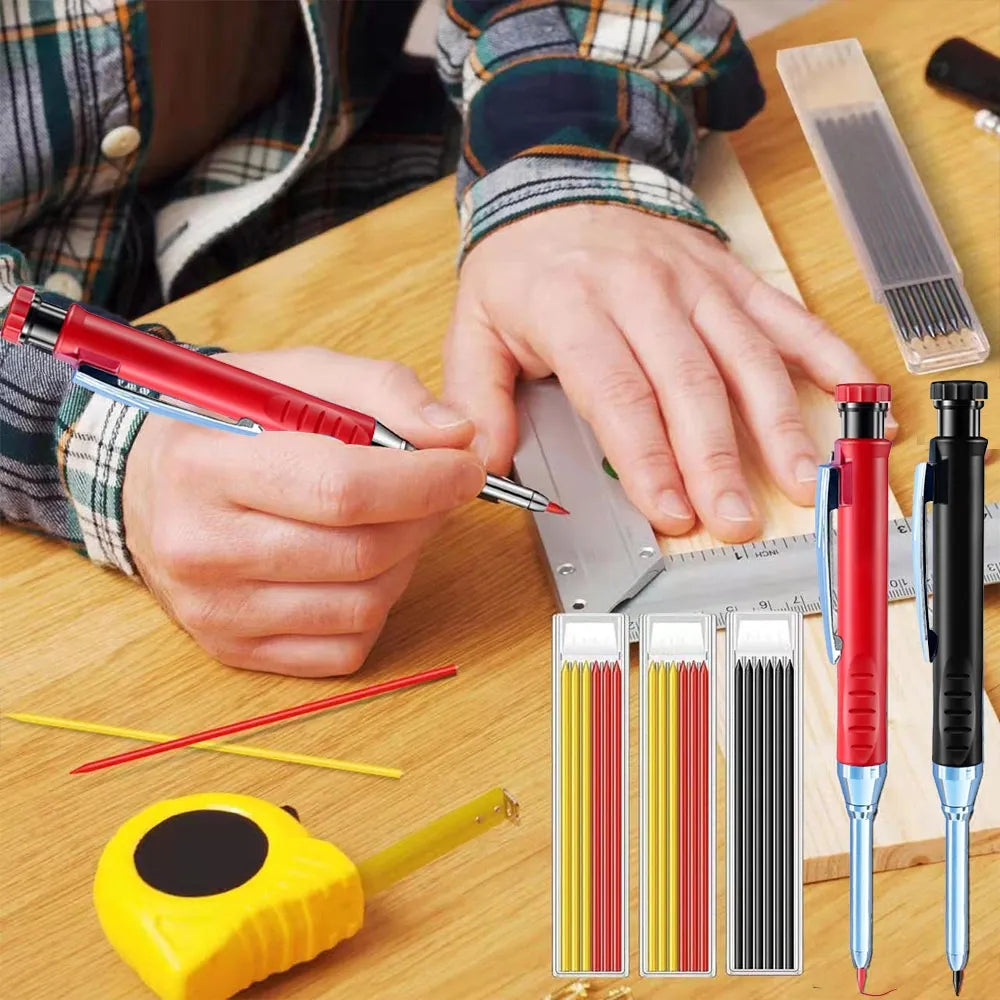 2pcs/set 2.8mm Carpenter Mechanical Pencil with Sharpener for Woodworking Construction Long Head Carpenter Pencil Stationery Beauty World Shop